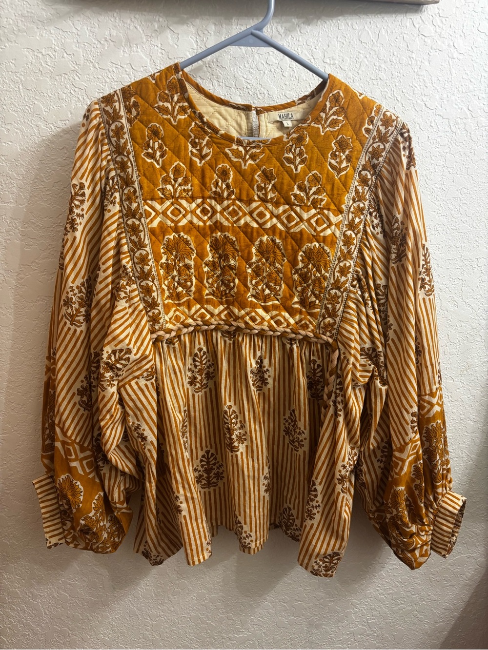 Boutique Mahila Mustard Floral Patchwork Peasant Blouse